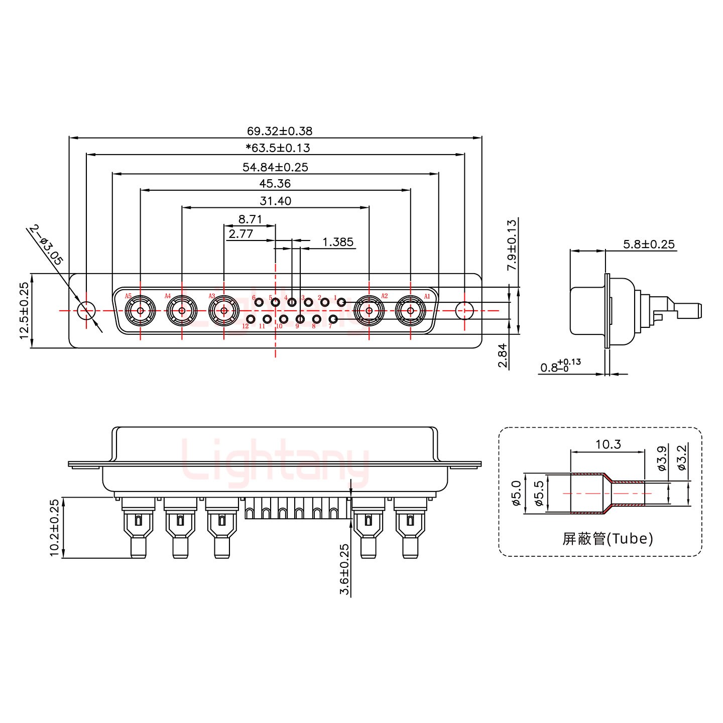 17W5母焊線式50歐姆+37P金屬外殼2185直出線4~12mm
