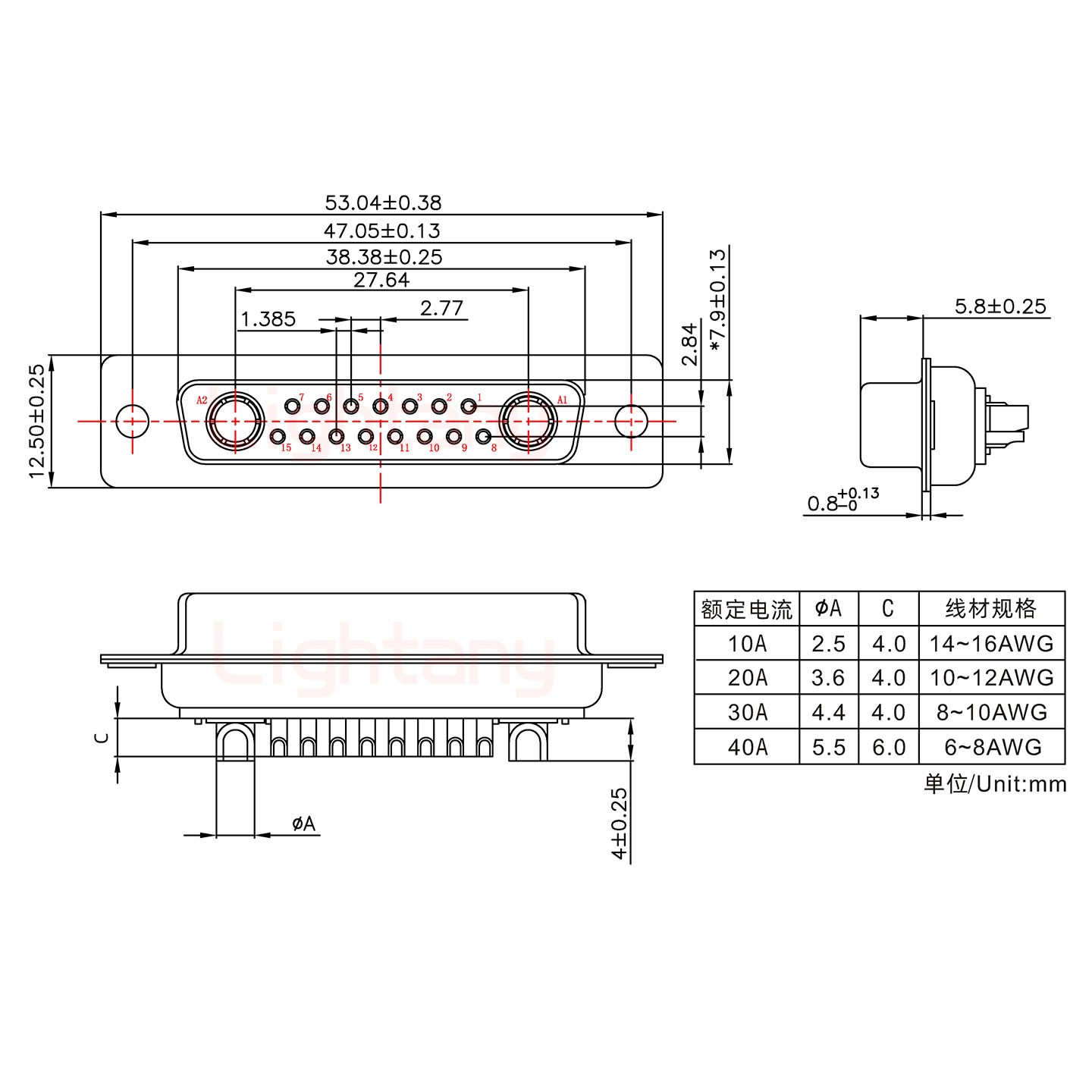 17W2母短體焊線40A+25P金屬外殼592斜出線4~12mm
