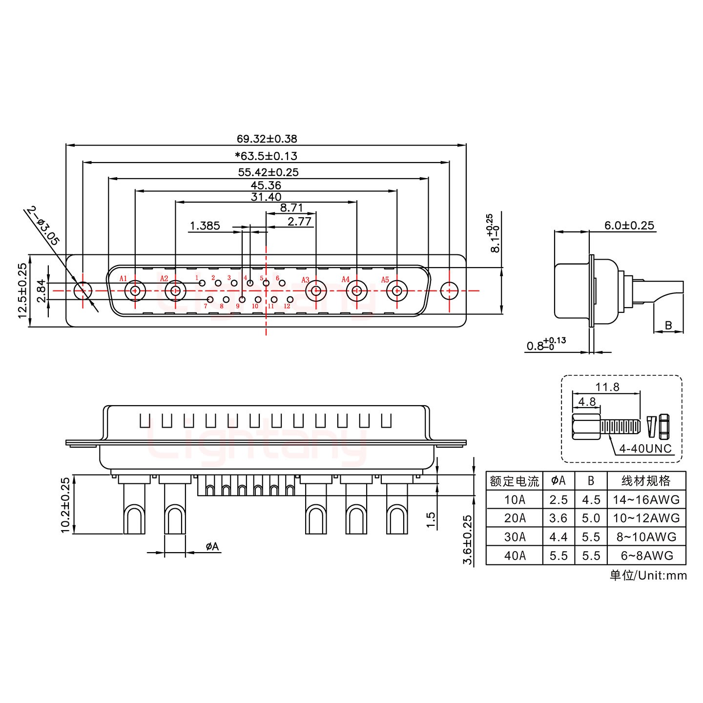 17W5公長(zhǎng)體焊線(xiàn)/配螺絲螺母/大電流40A