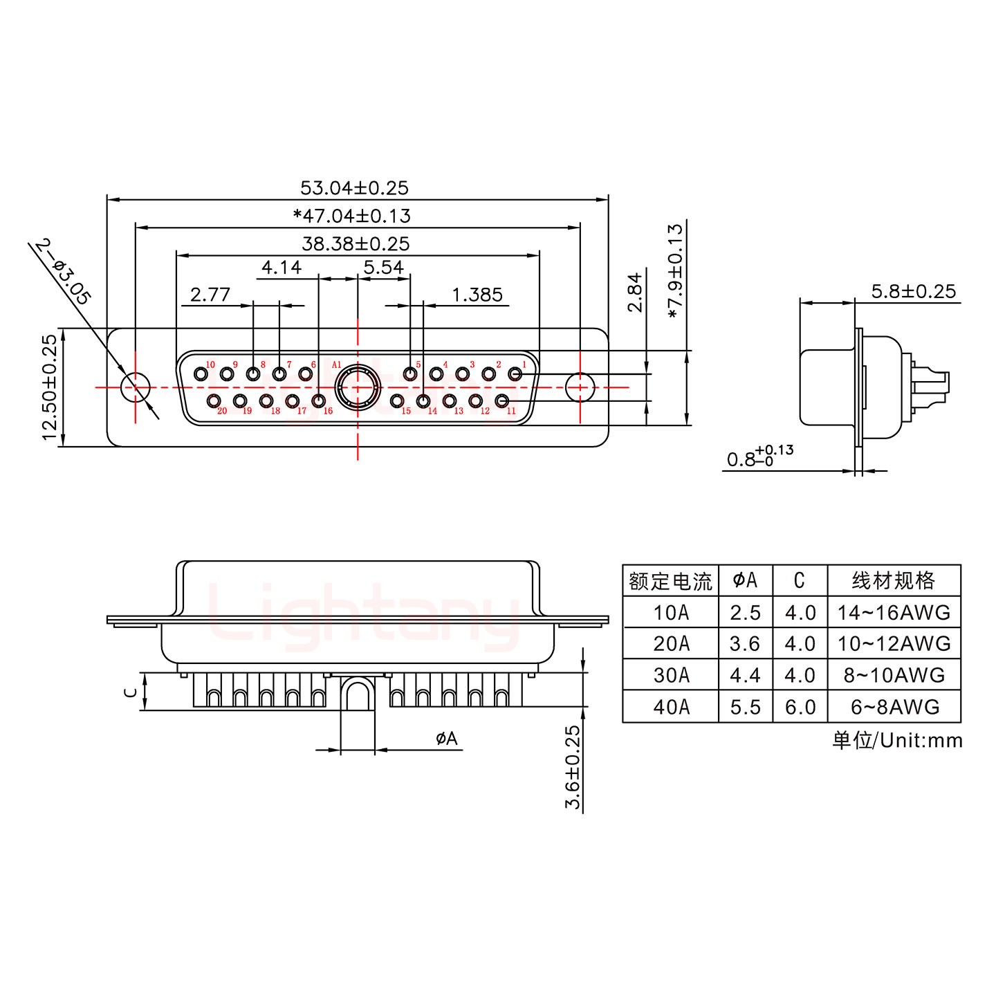 21W1母短體焊線10A+25P金屬外殼592斜出線4~12mm