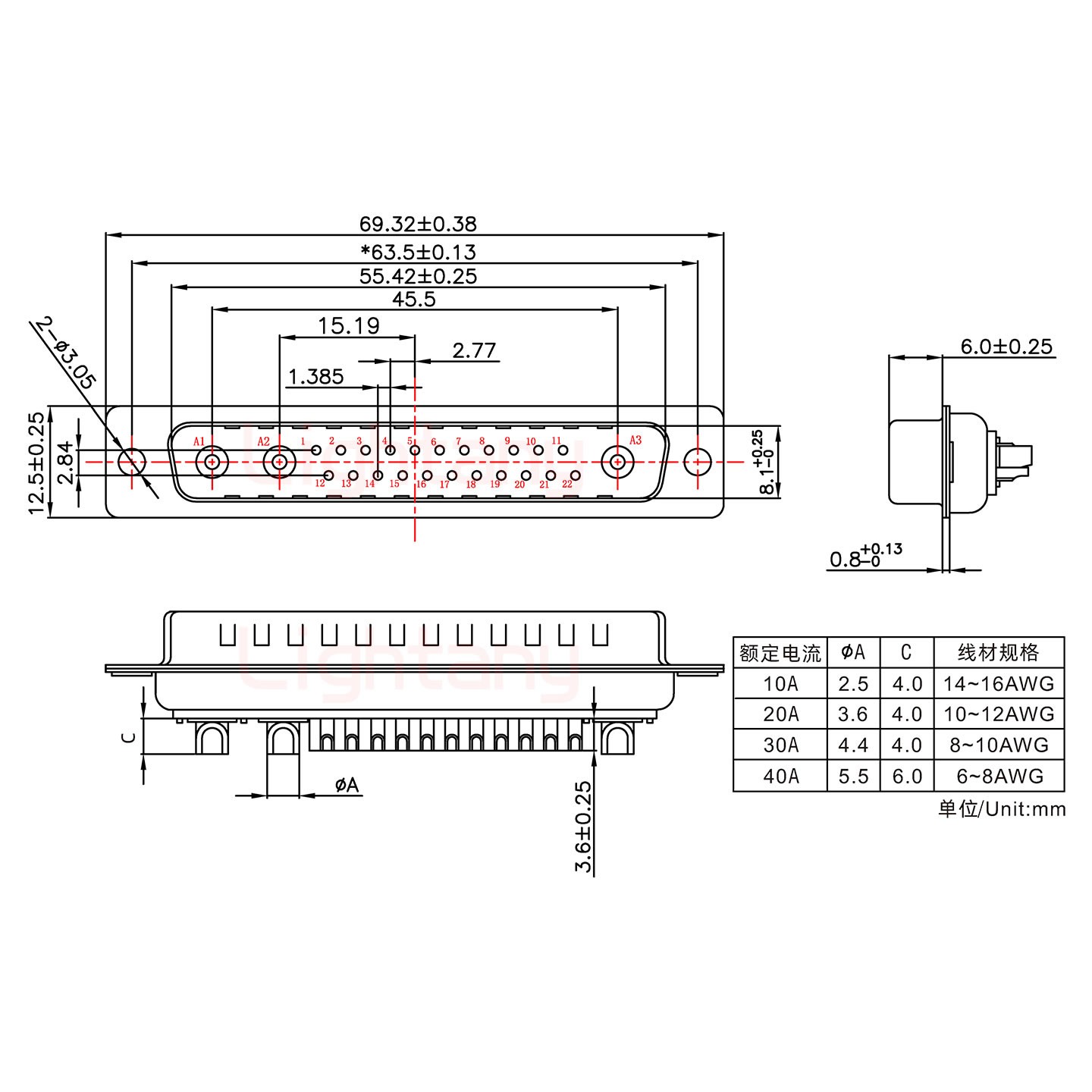25W3公短體焊線30A+37P金屬外殼951彎出線4~12mm