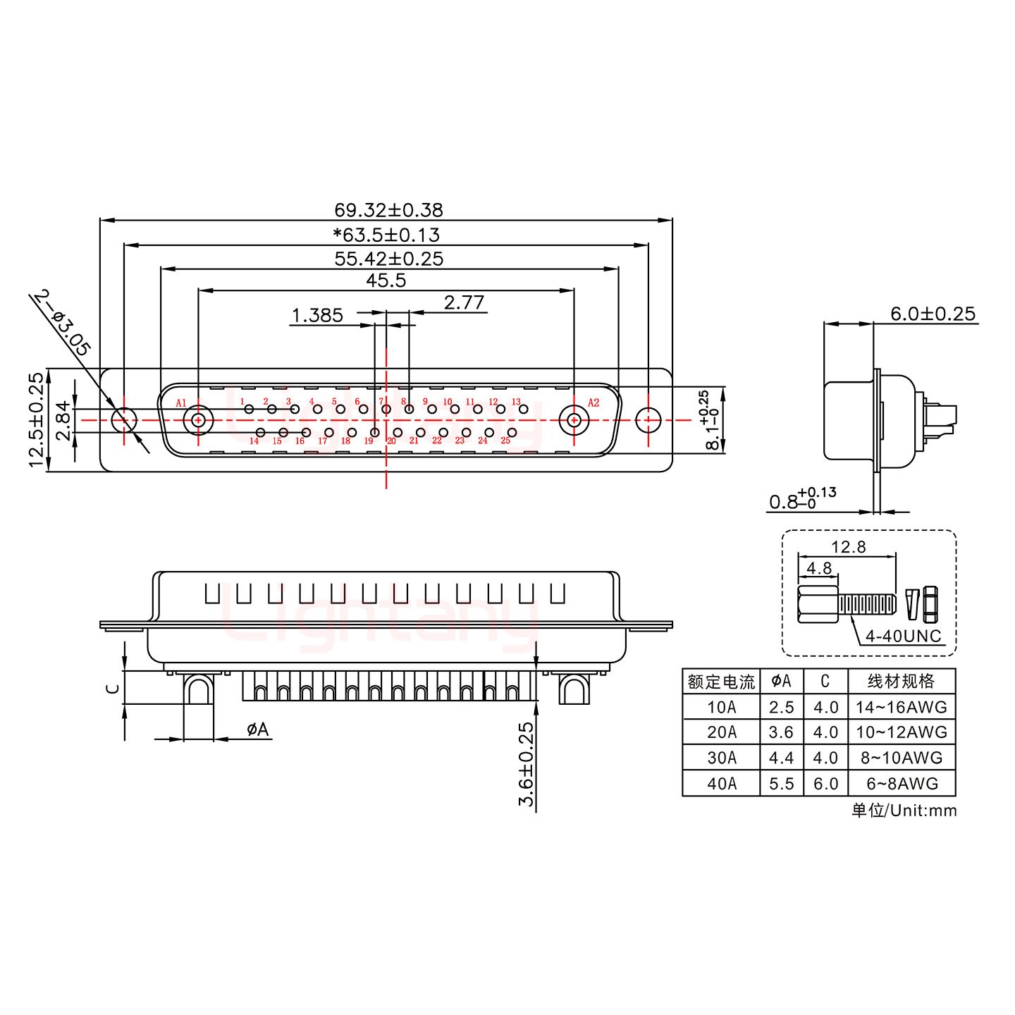 27W2公短體焊線/配螺絲螺母/大電流30A