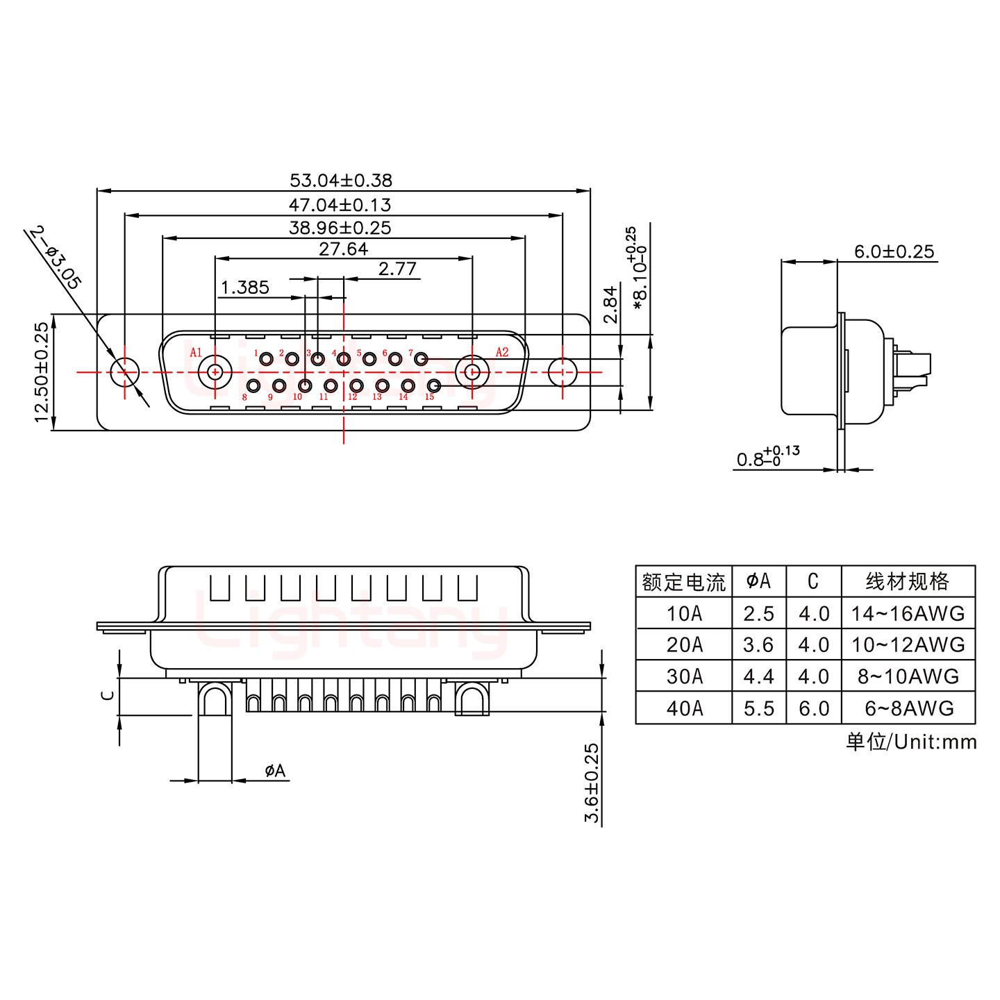 17W2公短體焊線40A+25P金屬外殼1015彎出線4~12mm