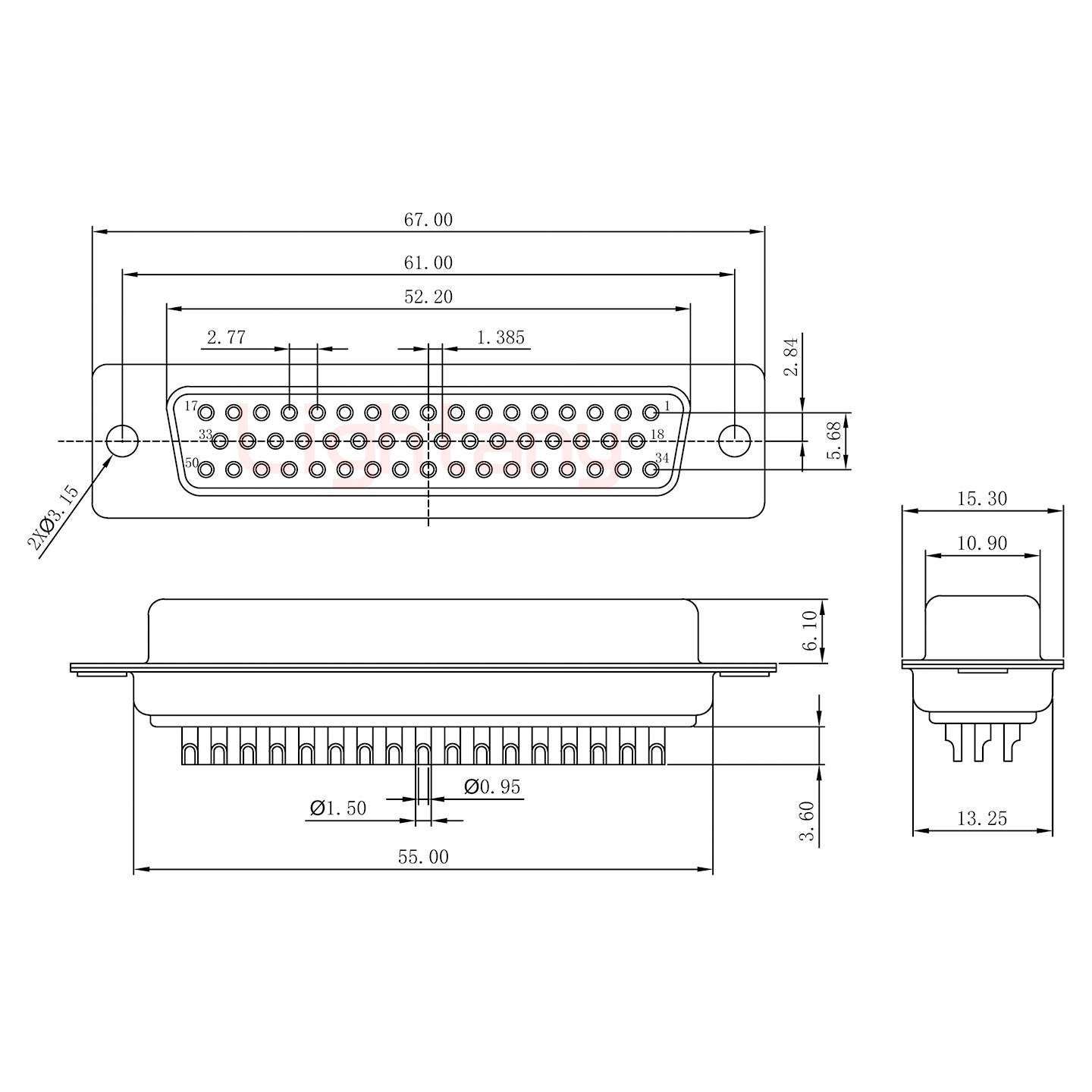 DB50母頭焊線(xiàn)+防水直式接頭 線(xiàn)徑10~16mm