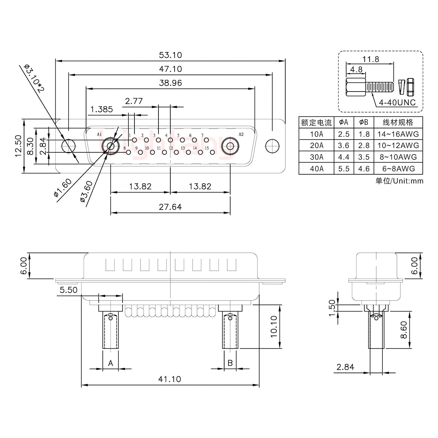 17W2公壓線式/配螺絲螺母/大電流40A