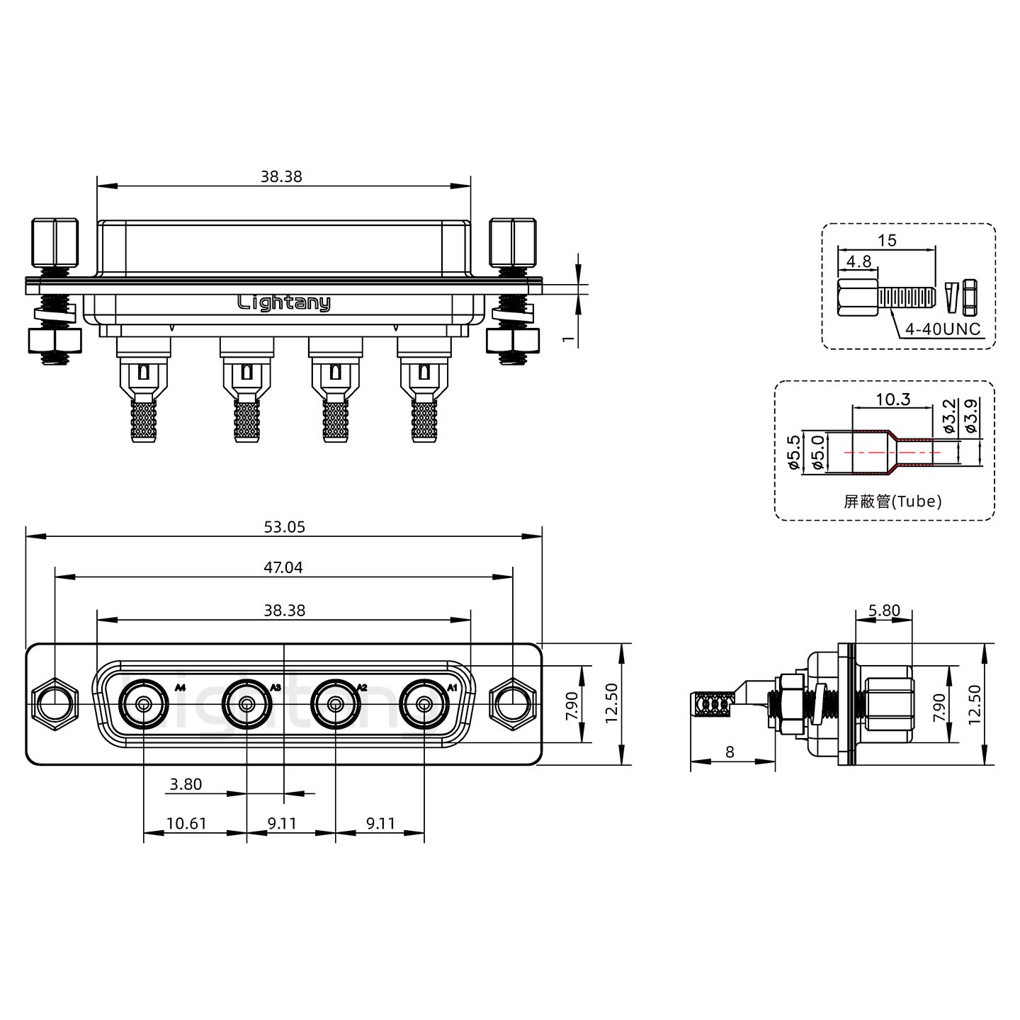 4W4母焊線(xiàn)式/鎖螺絲螺母+防水墊片/射頻同軸50歐姆