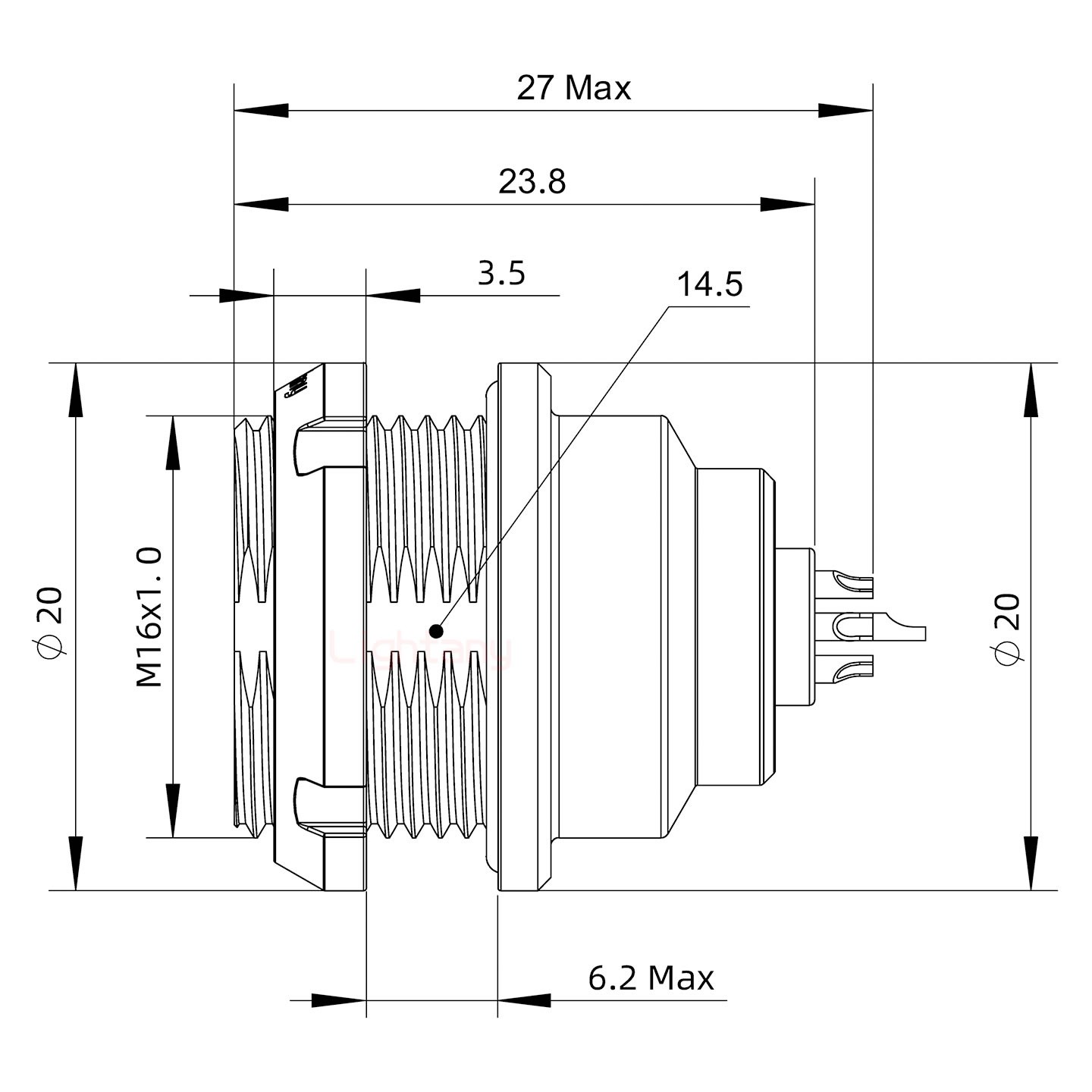 EEG.1K.007.CLL推拉自鎖前螺母插座 焊線(xiàn)