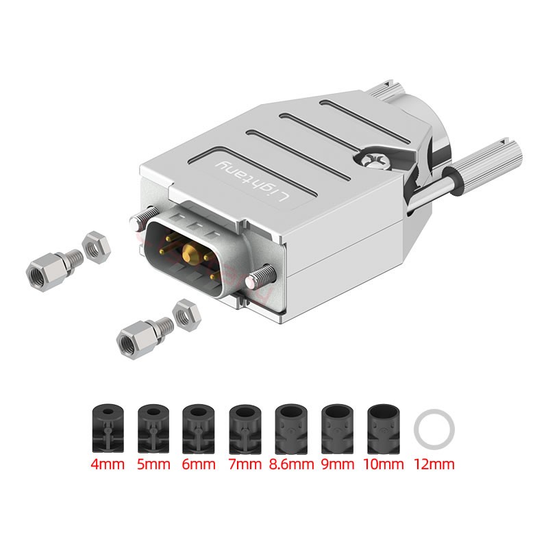 5W1公短體焊線40A+9P金屬外殼1707直出線4~12mm