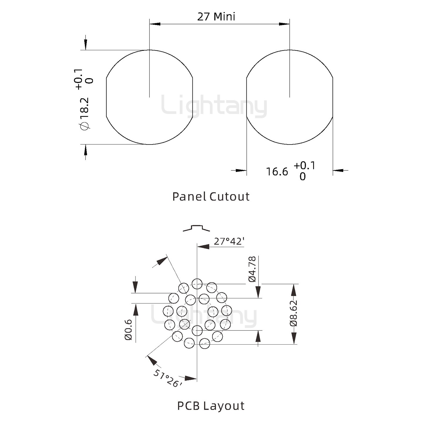 ECG.3B.020.CLN雙螺母插座 PCB直插板