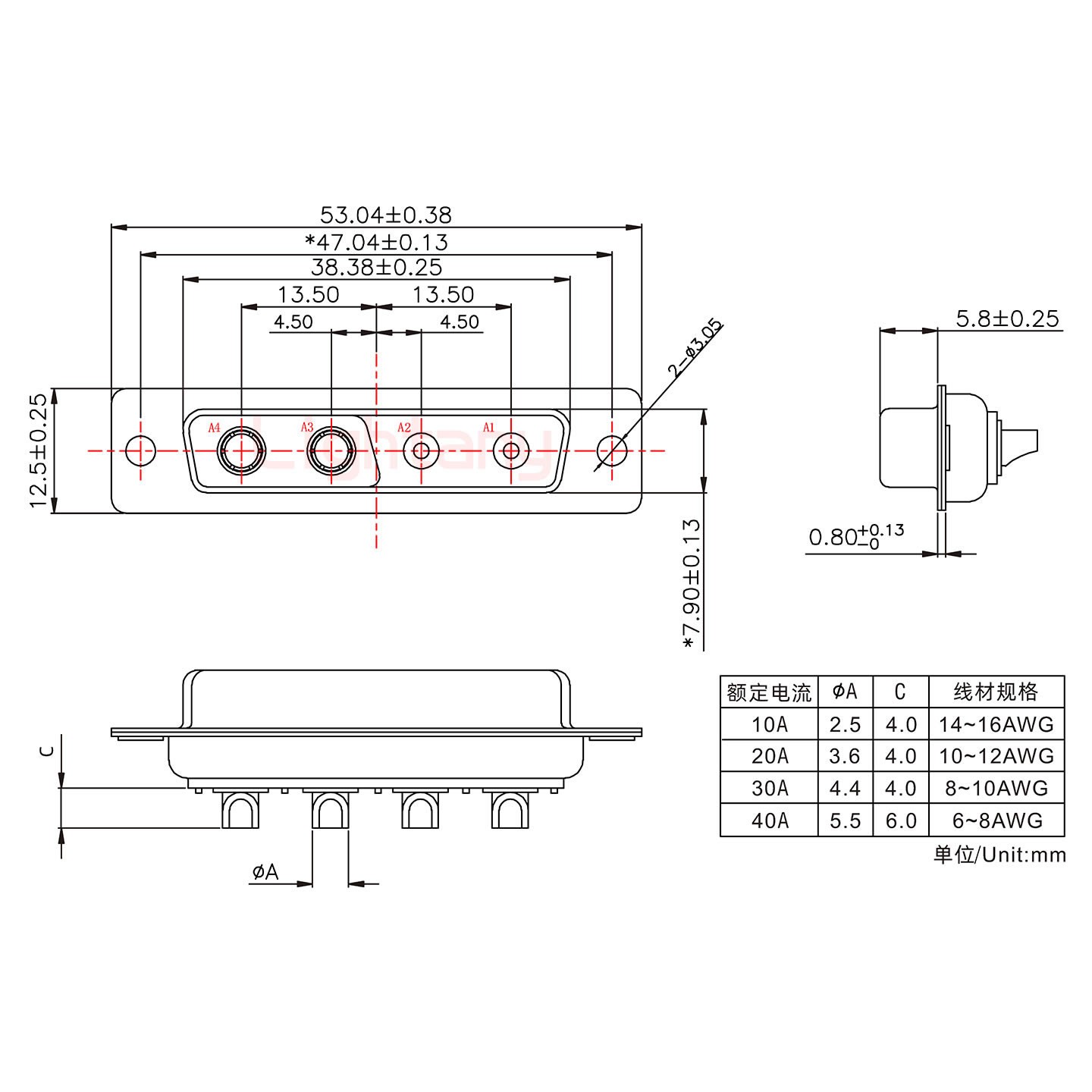 4V4母短體焊線20A+25P金屬外殼1657直出線4~12mm